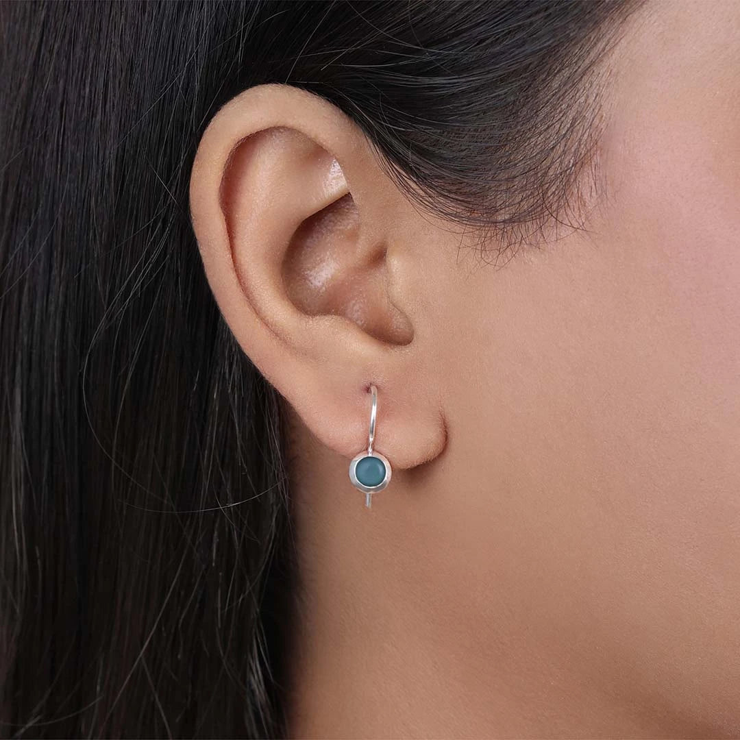 Silver earrings for gift - Pure Silver Earrings &#8211; Hook With Turquoise Stone