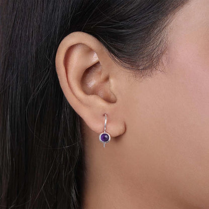 Silver Earrings - Pure Silver Earrings &#8211; Amethyst Adorned Mini Drop