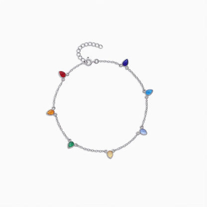 Silver Anklet - Pure 925 Silver Anklet &#8211; Multicolor Stone Dew Drop Model