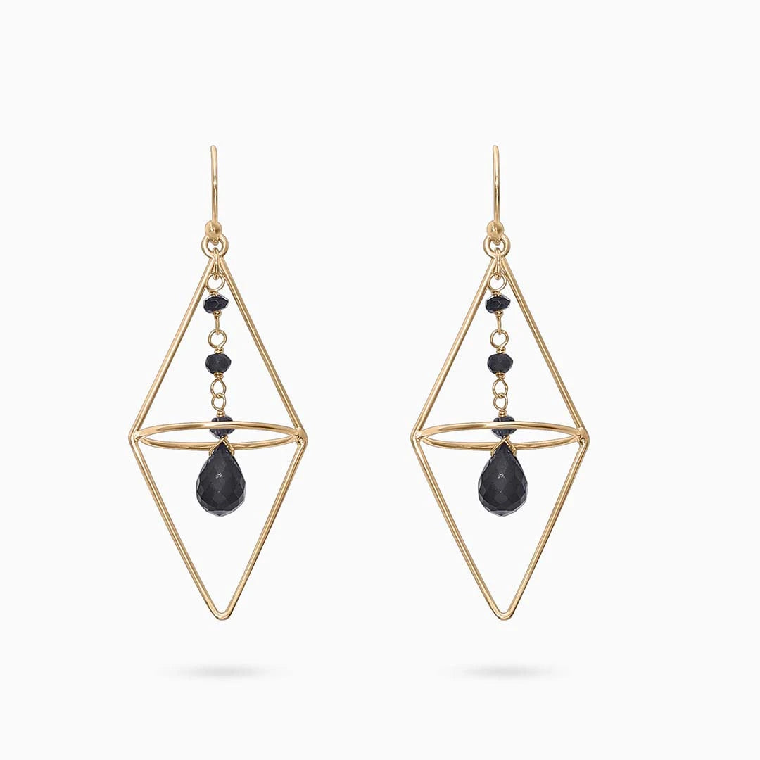 Silver Earrings - Pure Silver Earrings &#8211; Nested Gold Onyx Danglers