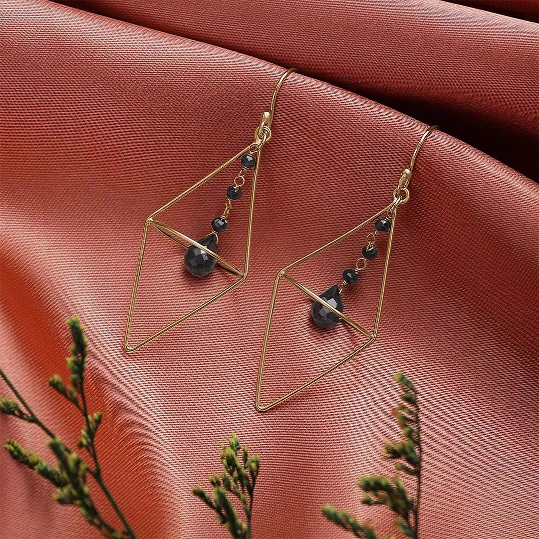 Contemporary Jewellery - Pure Silver Earrings &#8211; Nested Gold Onyx Danglers