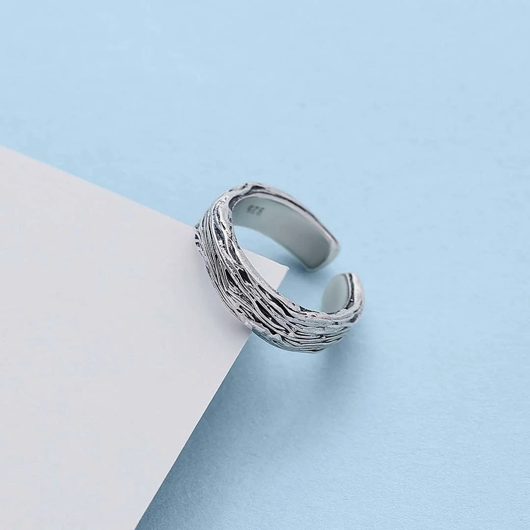 Contemporary Jewellery - Pure 925 Silver Ring &#8211; Adjustable Engraved Band