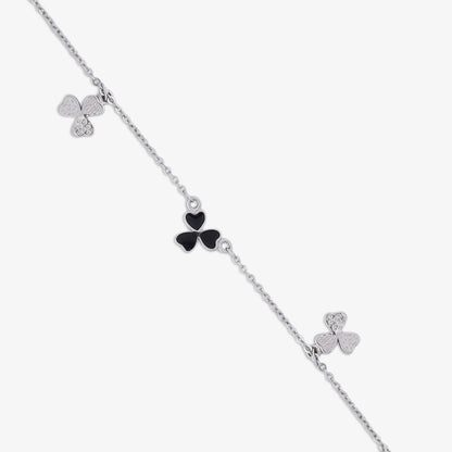 925 Sterling Silver Black Clover Leaf Bracelet - Tweov Jewels