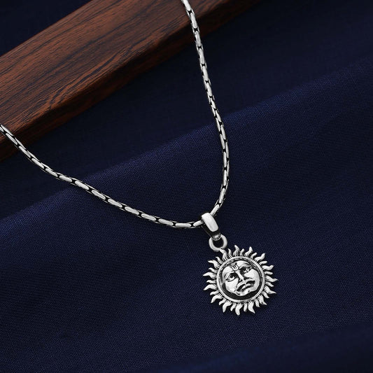 Silver Pendants - Pure 925 Silver Pendant &#8211; Oxidised Sun-face