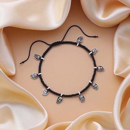 black beads anklets - Pure 925 Silver Anklet &#8211; Oxidised With Black Beads