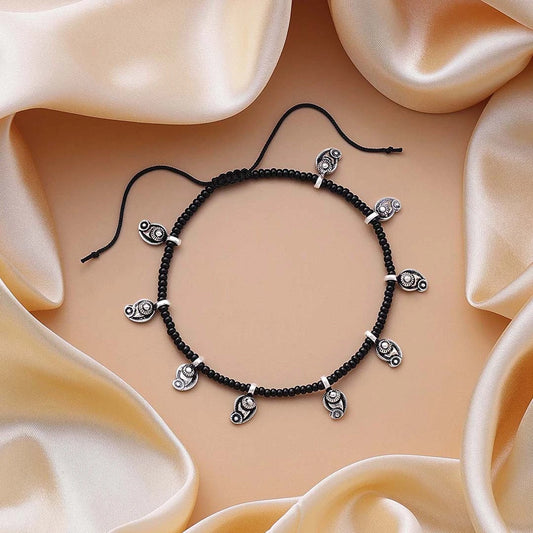 black beads anklets - Pure 925 Silver Anklet &#8211; Oxidised With Black Beads