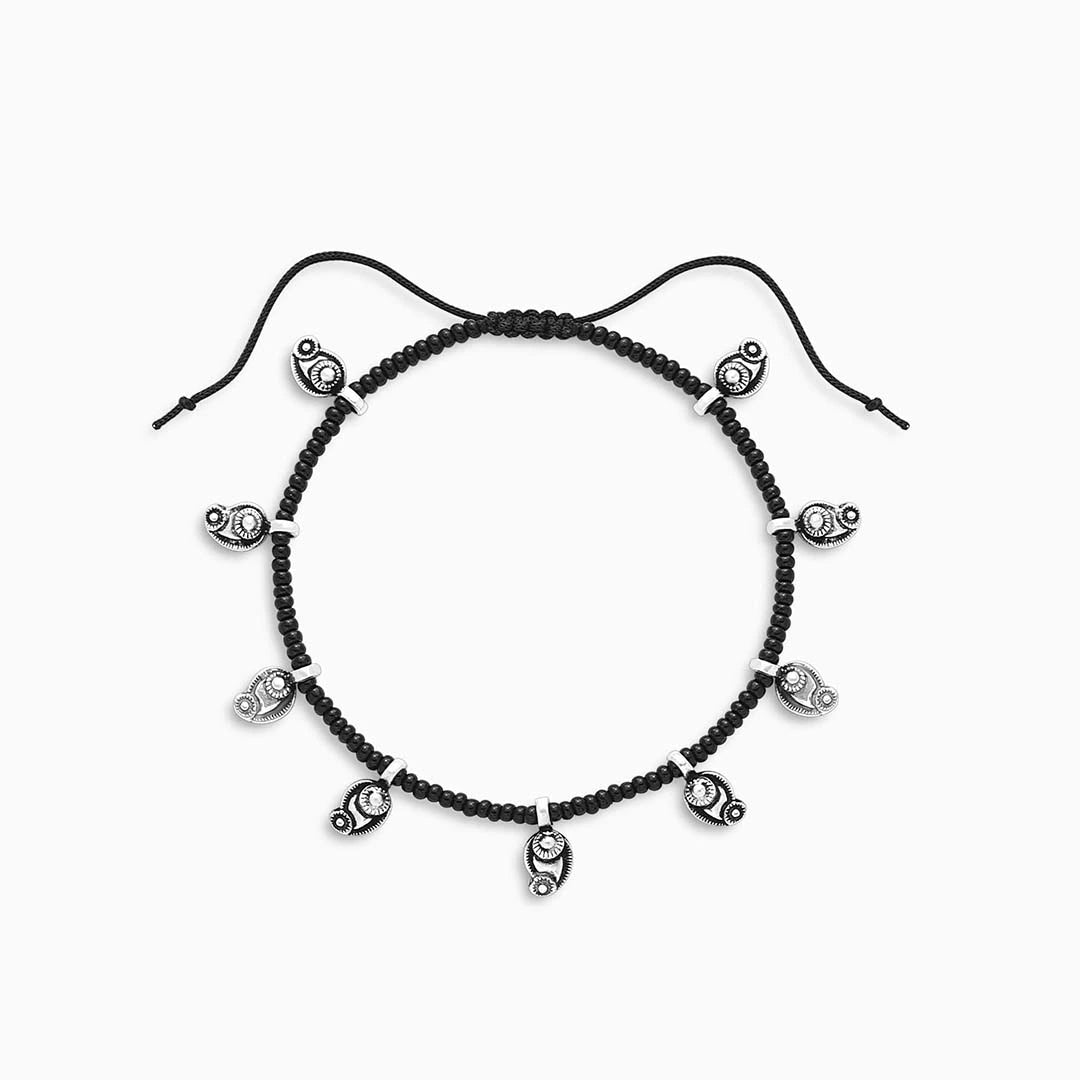 black beaded silver anklets - Pure 925 Silver Anklet &#8211; Oxidised With Black Beads