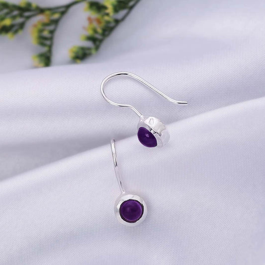 Drop Earrings - Pure Silver Earrings &#8211; Amethyst Adorned Mini Drop