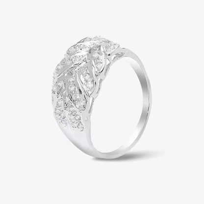 Cubic Zirconia Leaf Silver Ring