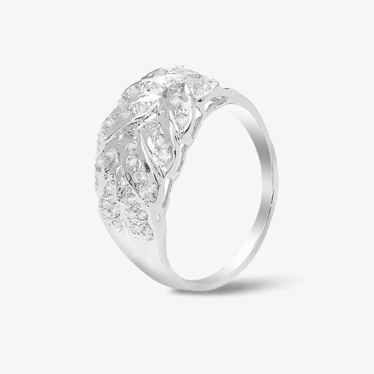 Cubic Zirconia Leaf Silver Ring