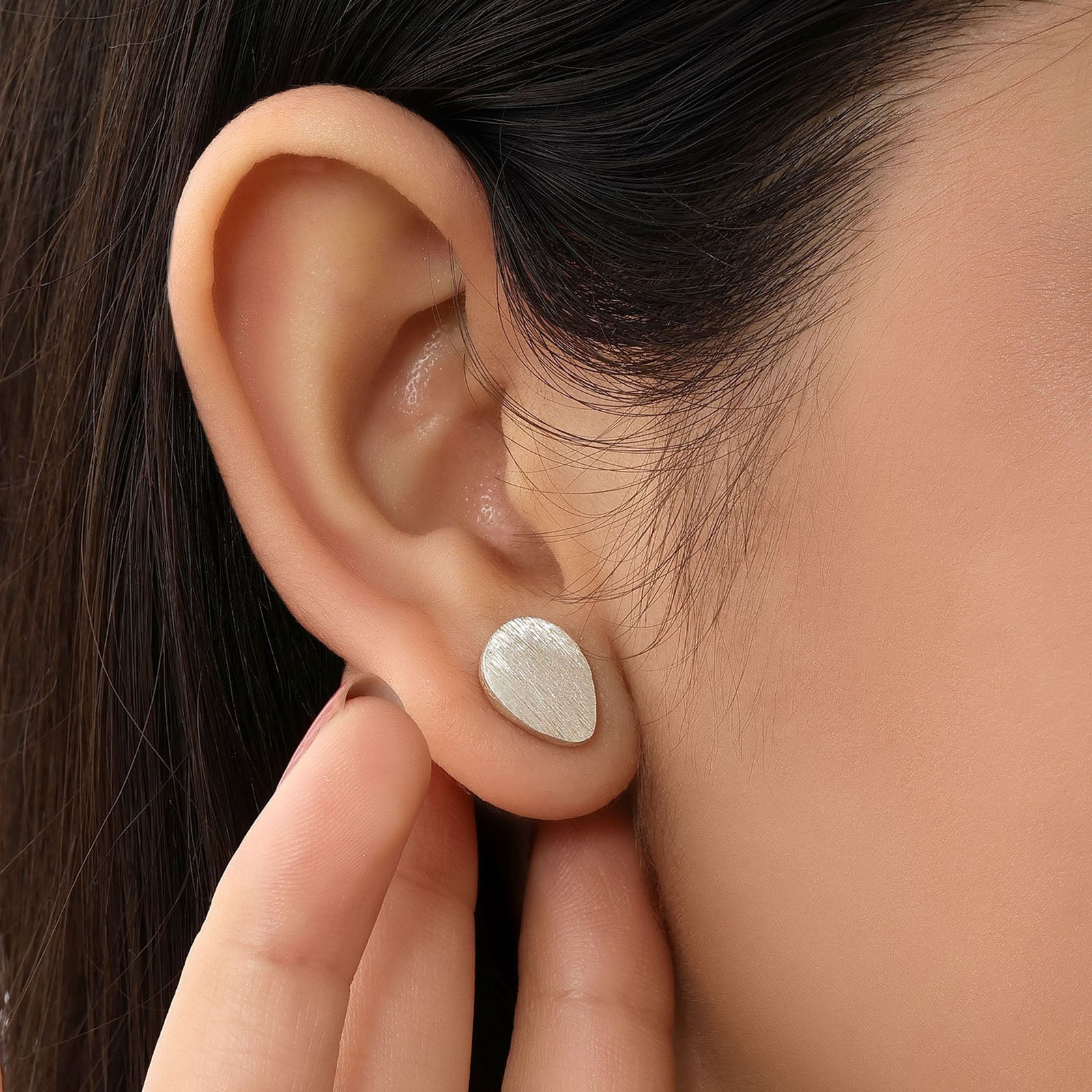Pure Silver Stud Earrings - Dew-kissed Scratch Finish Model