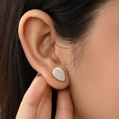 Pure Silver Stud Earrings - Dew-kissed Scratch Finish Model