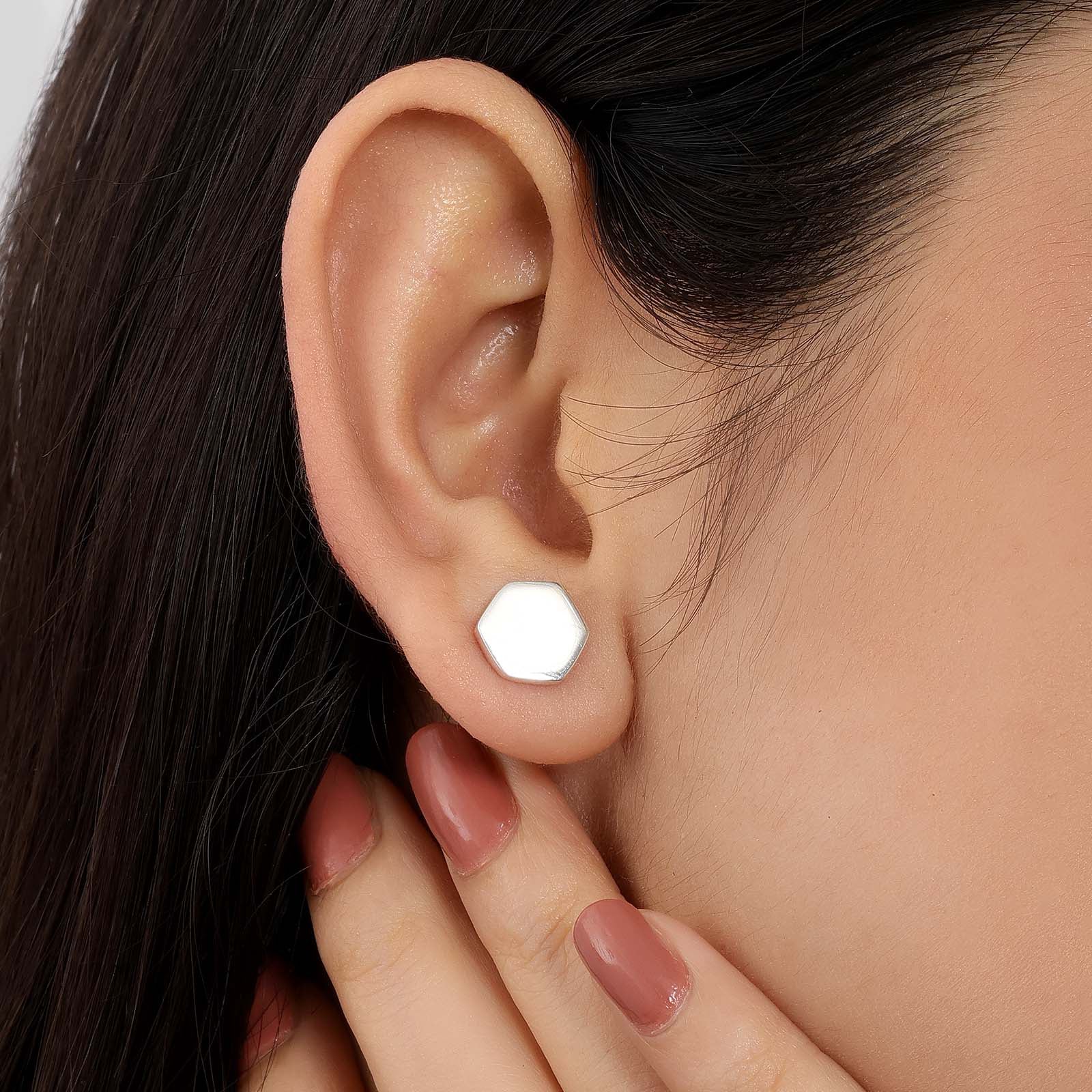 Pure Silver Stud - Hexa Glossy Finish