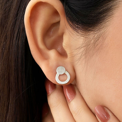 Round Scratch Silver Stud Earrings
