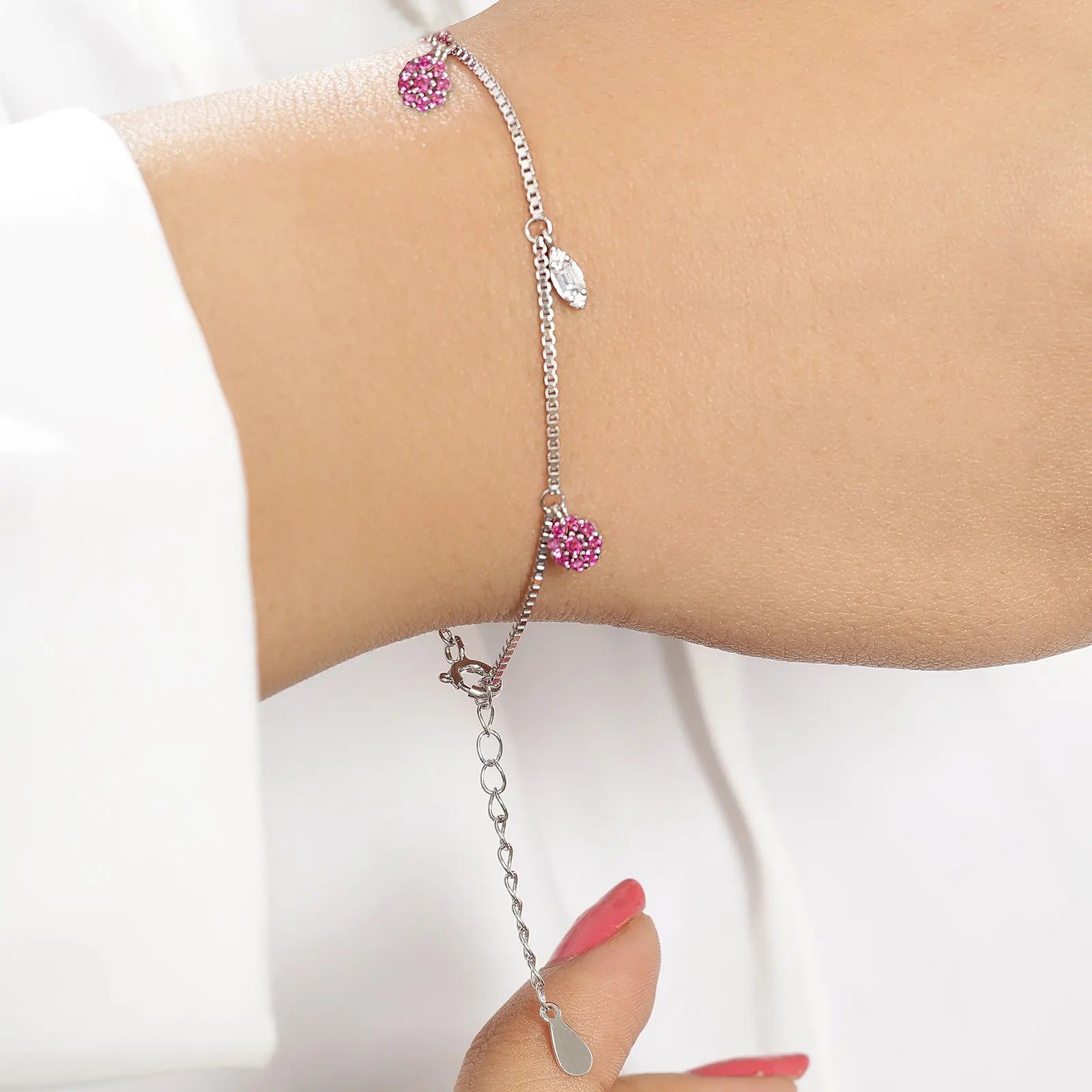 Silver Pink Floral Leaf Bracelet - Tweov Jewels