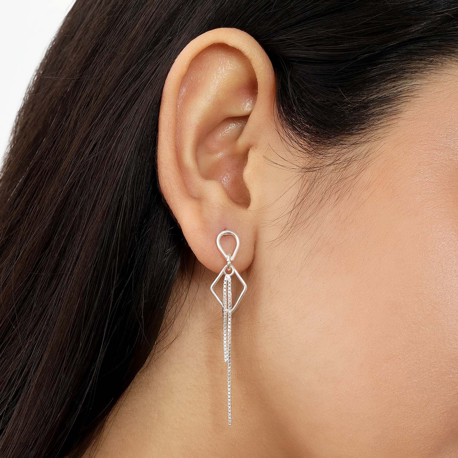 Sleek Threader Chain Design Silver Earrings