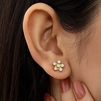 Gold Plated CZ Floral Design Silver Stud