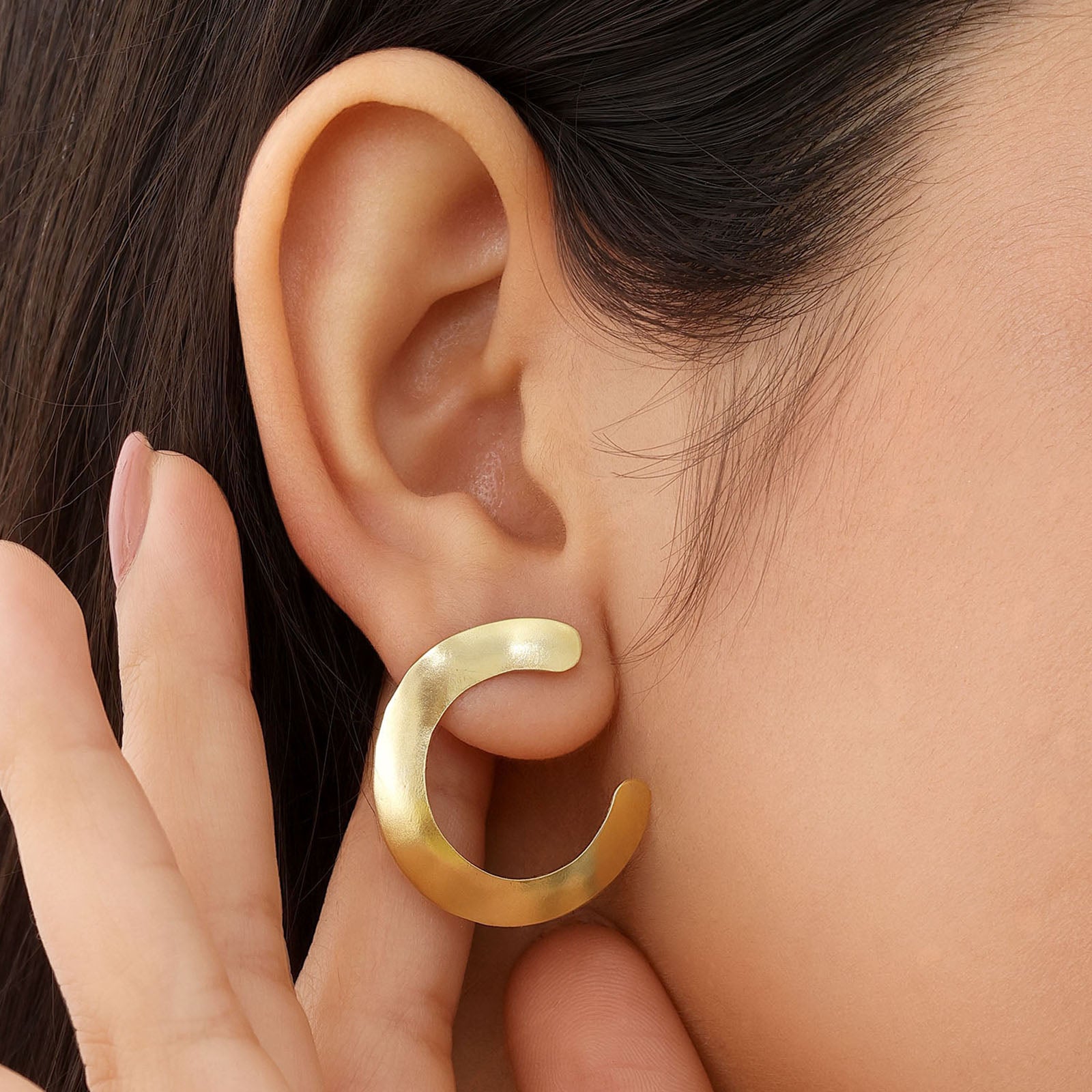 Pure Silver Earrings - Stylish Gold Finish C-Hoops