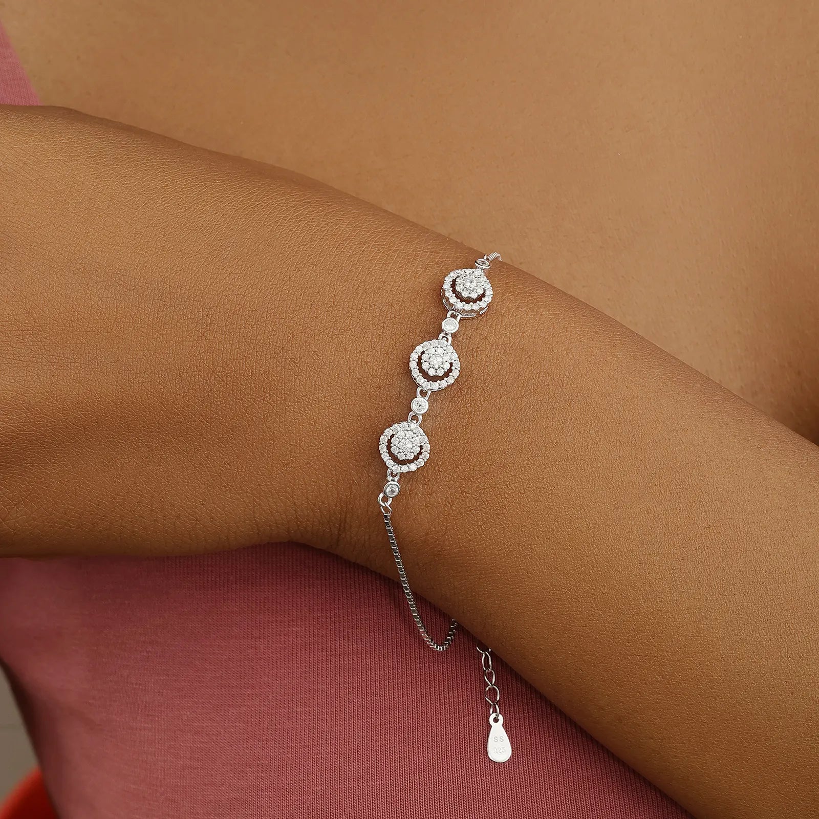 Triple Floral Silver Chain Bracelet - Tweov Jewels