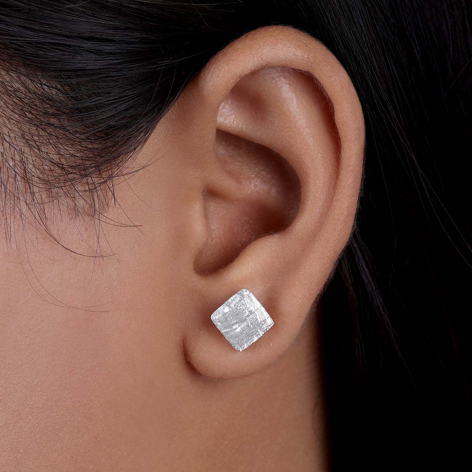 Square Shaped Silver Stud Earrings - Tweov Jewels