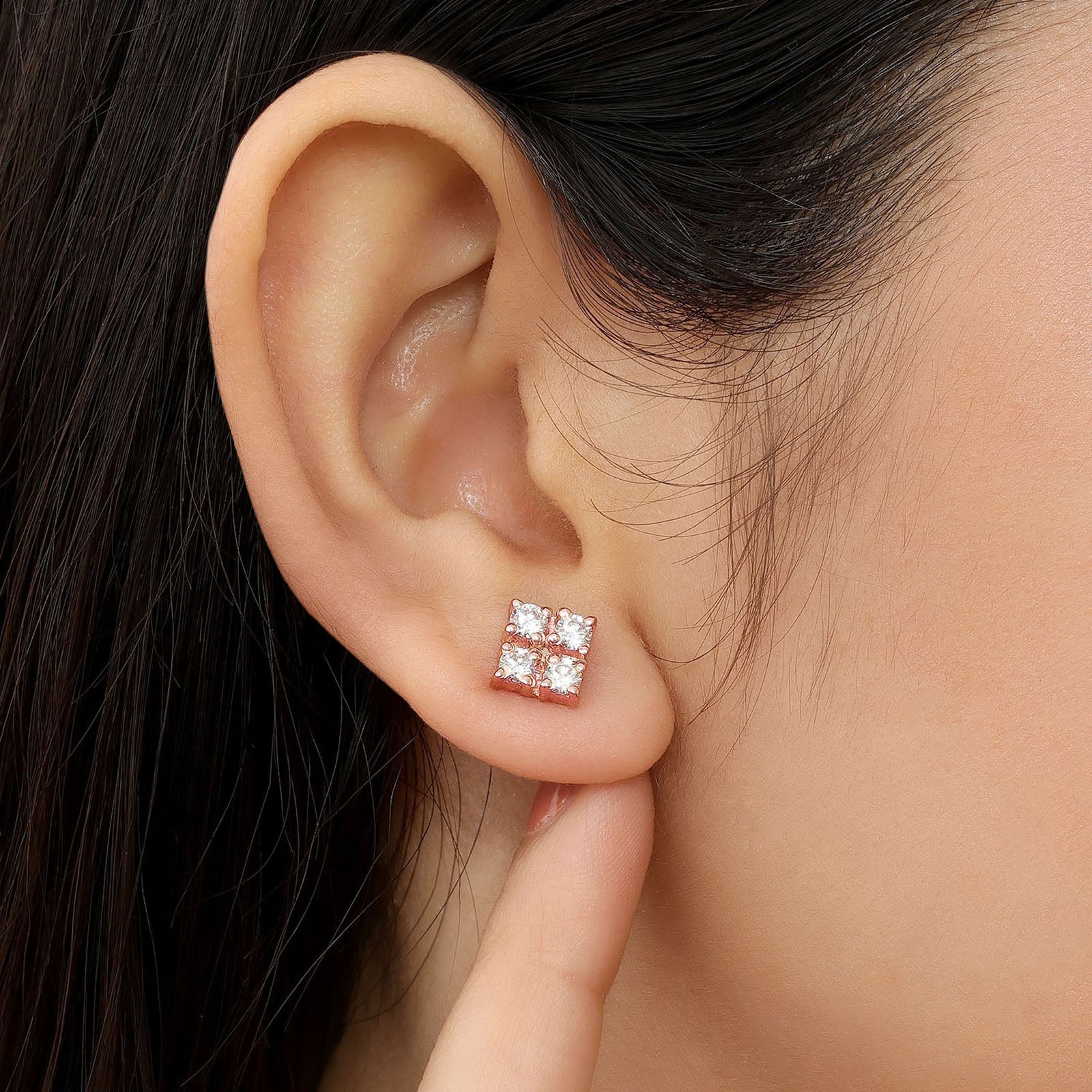 Rose Gold Square Designer Silver Stud Earrings
