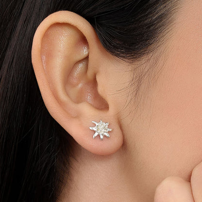 Glossy Floral Design Silver Stud Earrings
