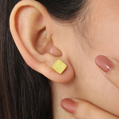 Pure Silver Stud Earrings - Gold Plated With Modern Cubes
