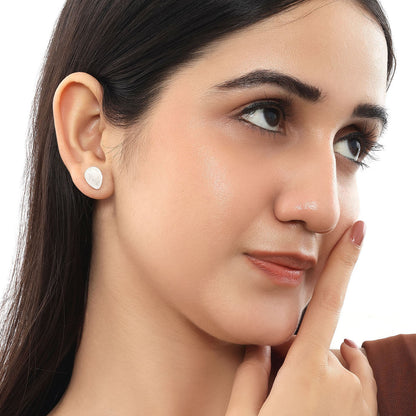 Pure Silver Stud Earrings - Dew-kissed Scratch Finish Model