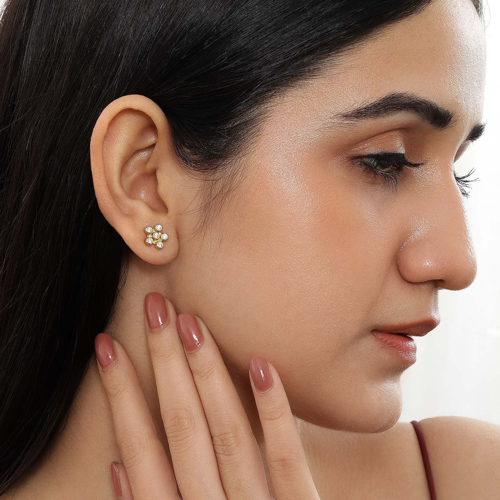 Gold Plated CZ Floral Design Silver Stud