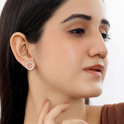 Pure Silver Stud Earrings - Polished Hoop Design