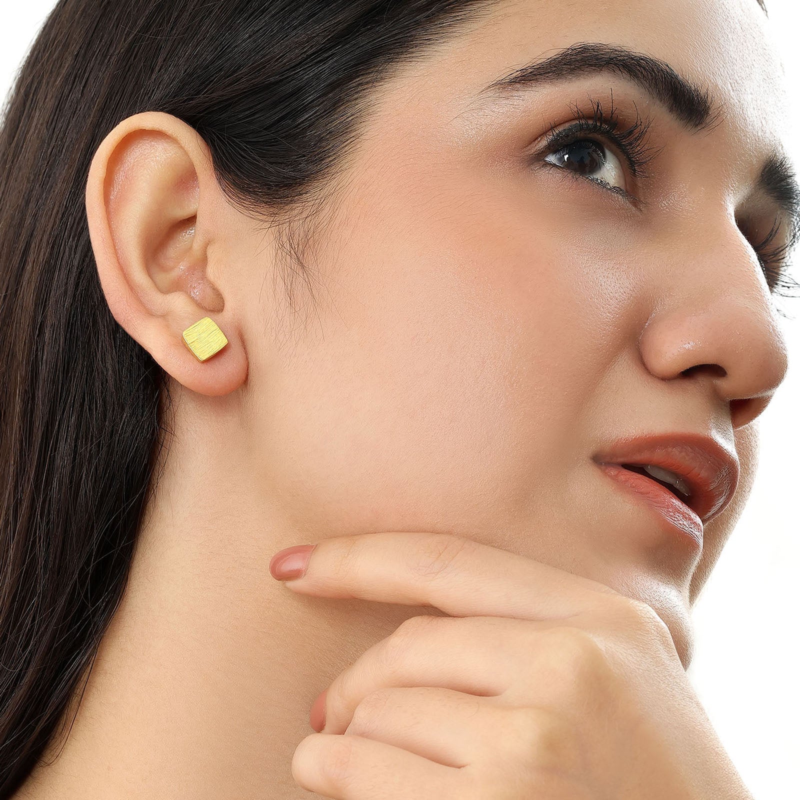 Pure Silver Stud Earrings - Gold Plated With Modern Cubes