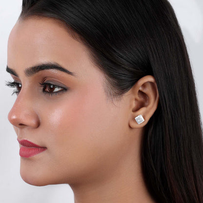 Square Shaped Silver Stud Earrings - Tweov Jewels