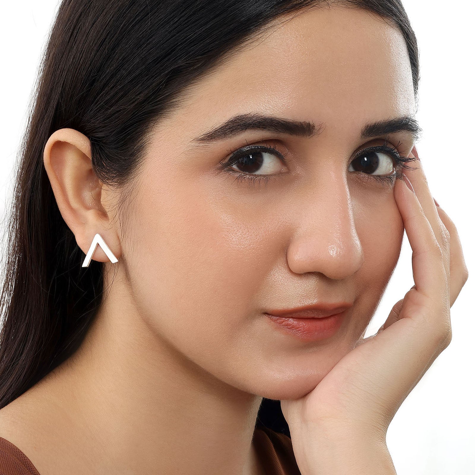V Shaped Silver Stud Earrings - Tweov Jewels