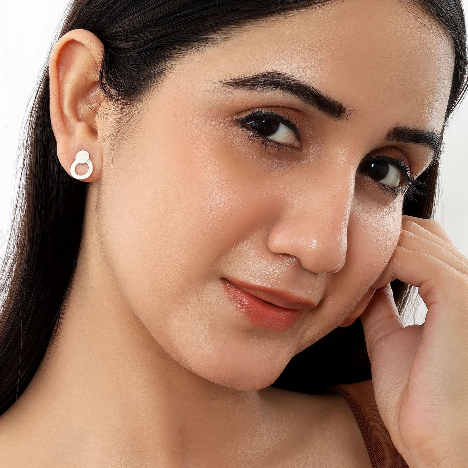 Round Scratch Silver Stud Earrings
