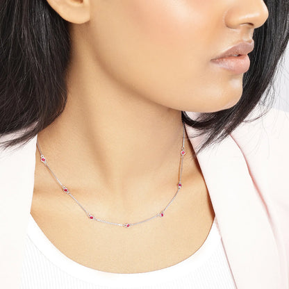 Pink CZ Stone Studded Silver Necklace