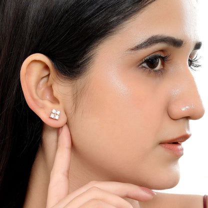 Rose Gold Square Designer Silver Stud Earrings