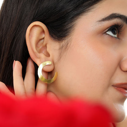 Pure Silver Earrings - Stylish Gold Finish C-Hoops
