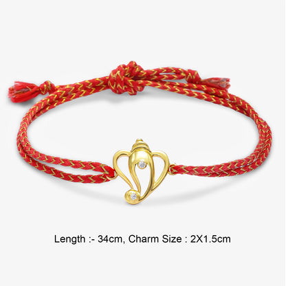 Golden Ganesha Red Thread Silver Rakhi for Brother - Tweov Jewels