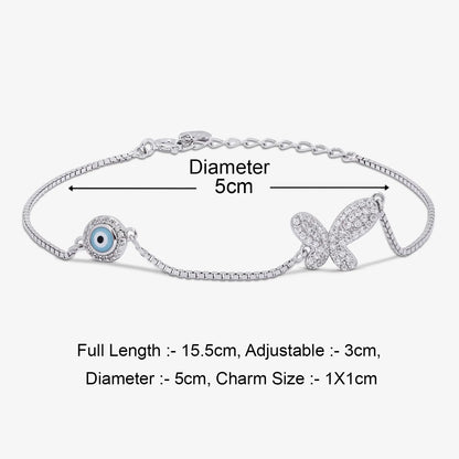 Evil Eye Butterfly Silver Bracelet