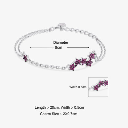 Pink CZ Star Silver Chain Bracelet