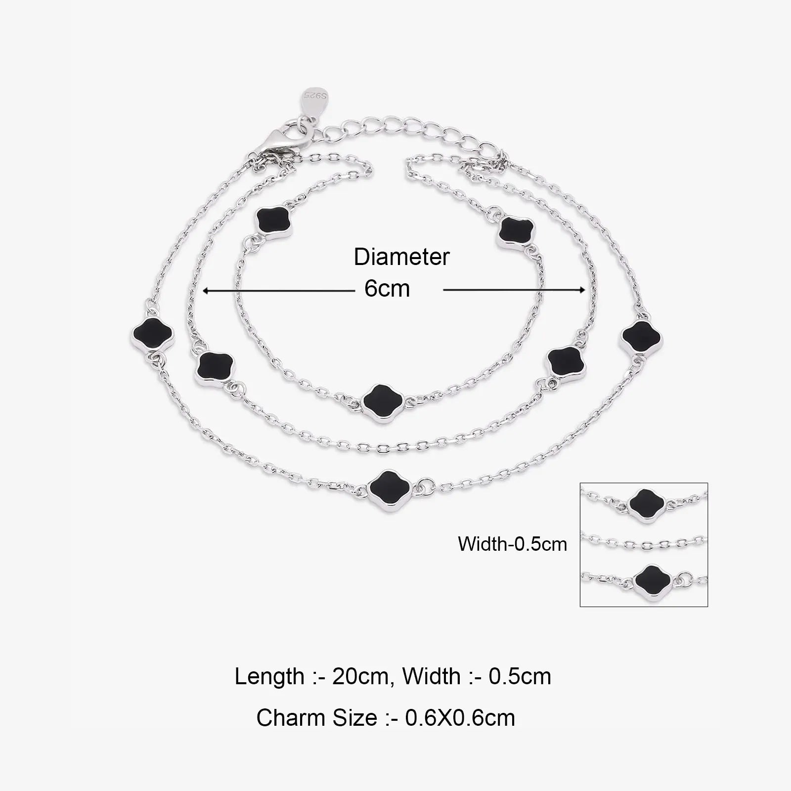 Black Clover Layered Silver Chain Bracelet