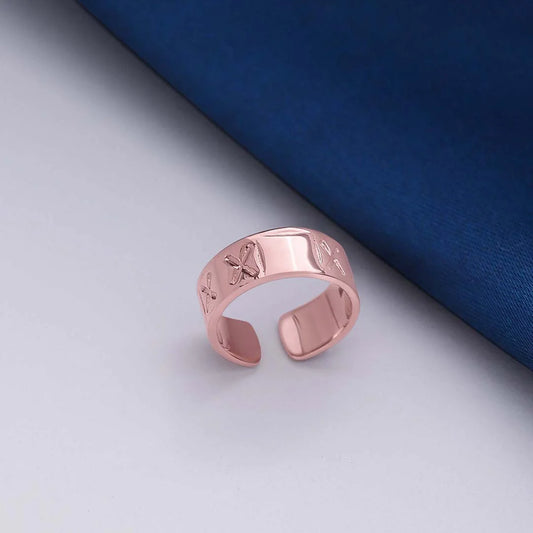 Silver Open Ring - Band Style Rose Gold Engrave Ring-Universal