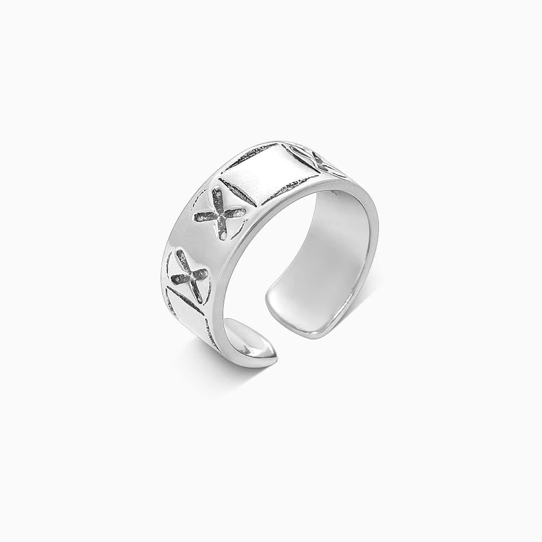 Silver Open Ring - Pure Silver Ring &#8211; Adjustable Engraved Band With Silver Finish