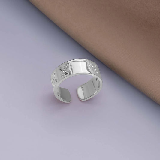 Classic Rings - Pure Silver Ring &#8211; Adjustable Engraved Band With Silver Finish