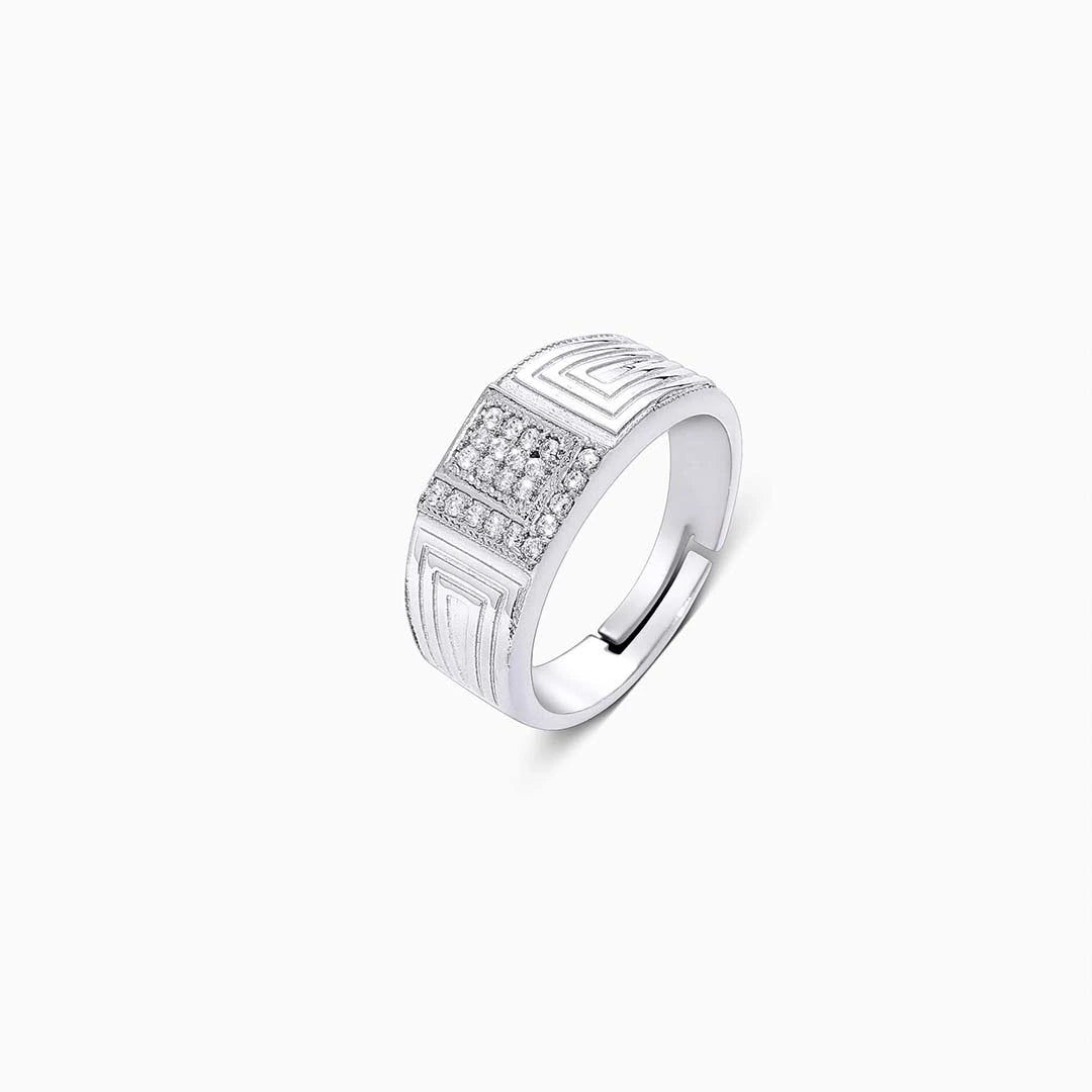 Silver Rings - Pure Silver Ring &#8211; CZ Stone Set Band For Men