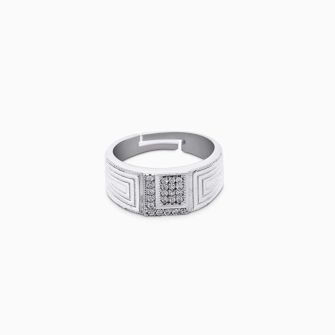 Mens gemstone rings - Pure Silver Ring &#8211; CZ Stone Set Band For Men