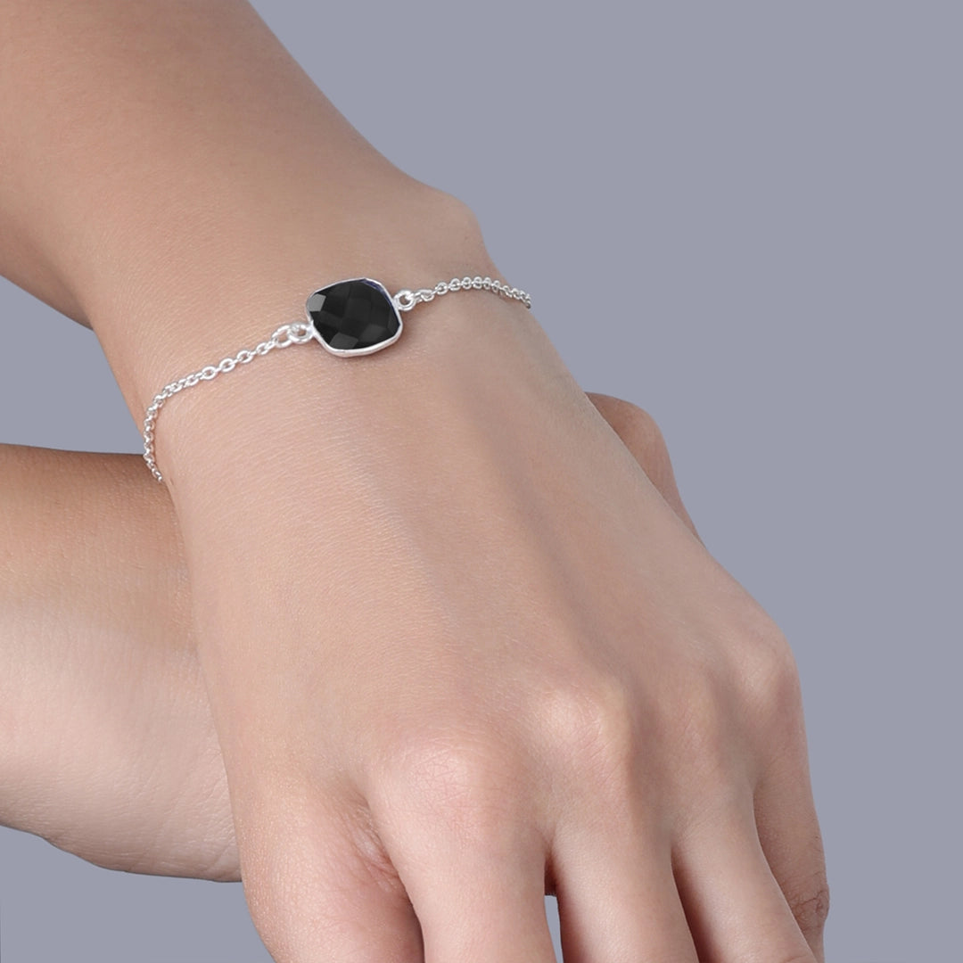 Pure Silver Bracelet for Men &amp; Women - Pure Silver Bracelet &#8211; Chain of Black Onyx Stones