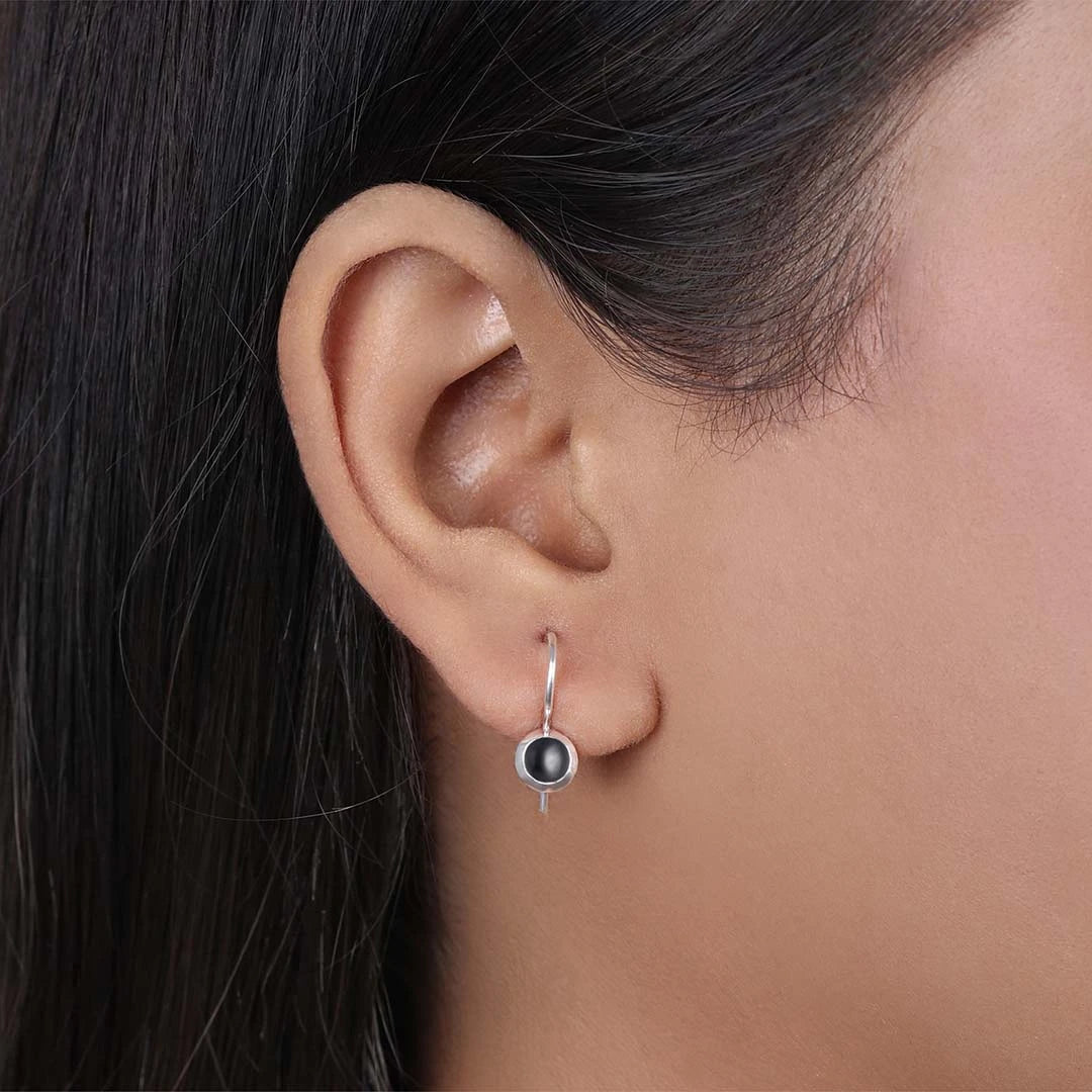 Silver Earrings - Pure Silver Earrings &#8211; Eternal Black Onyx Stone Fit