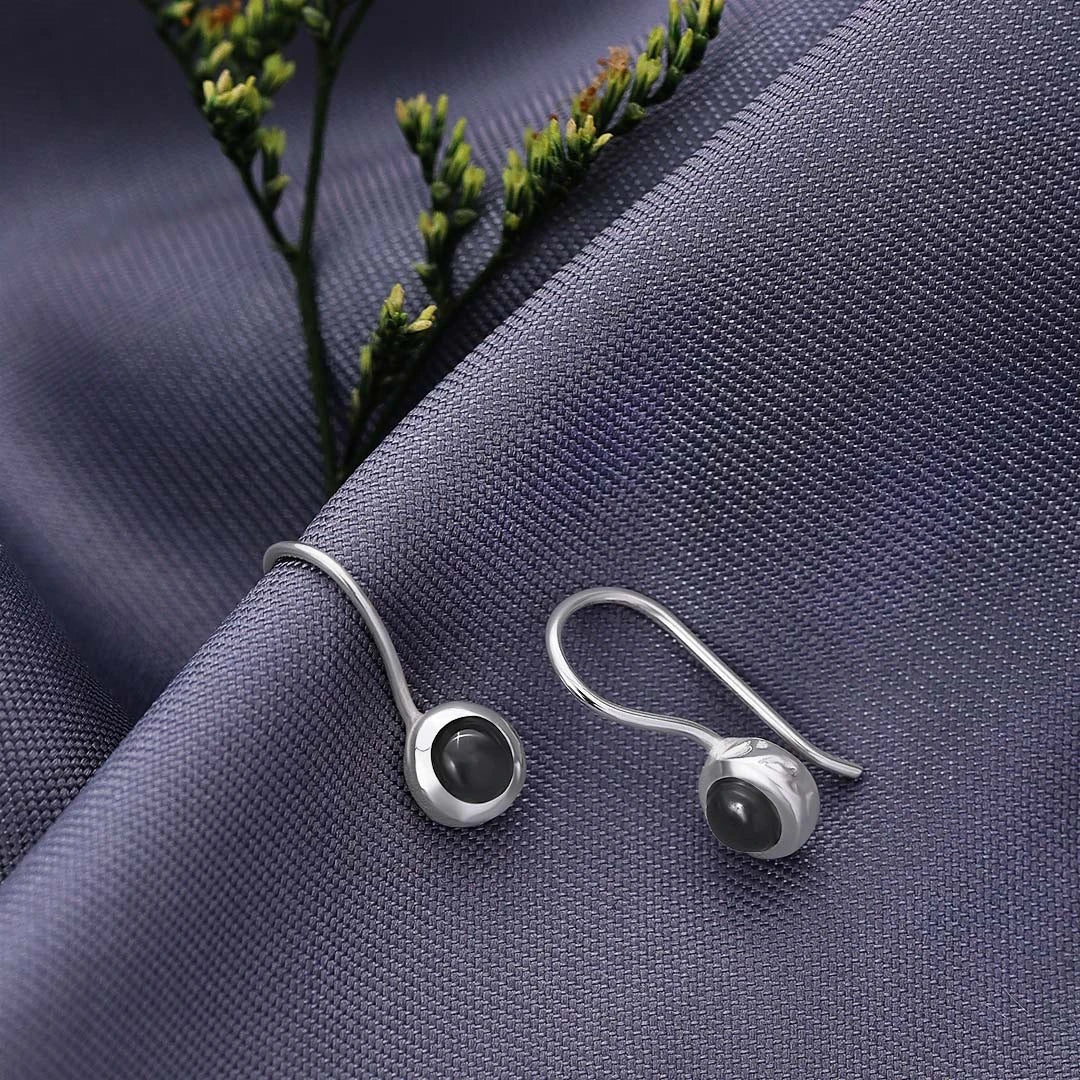 Drop Earrings - Pure Silver Earrings &#8211; Eternal Black Onyx Stone Fit