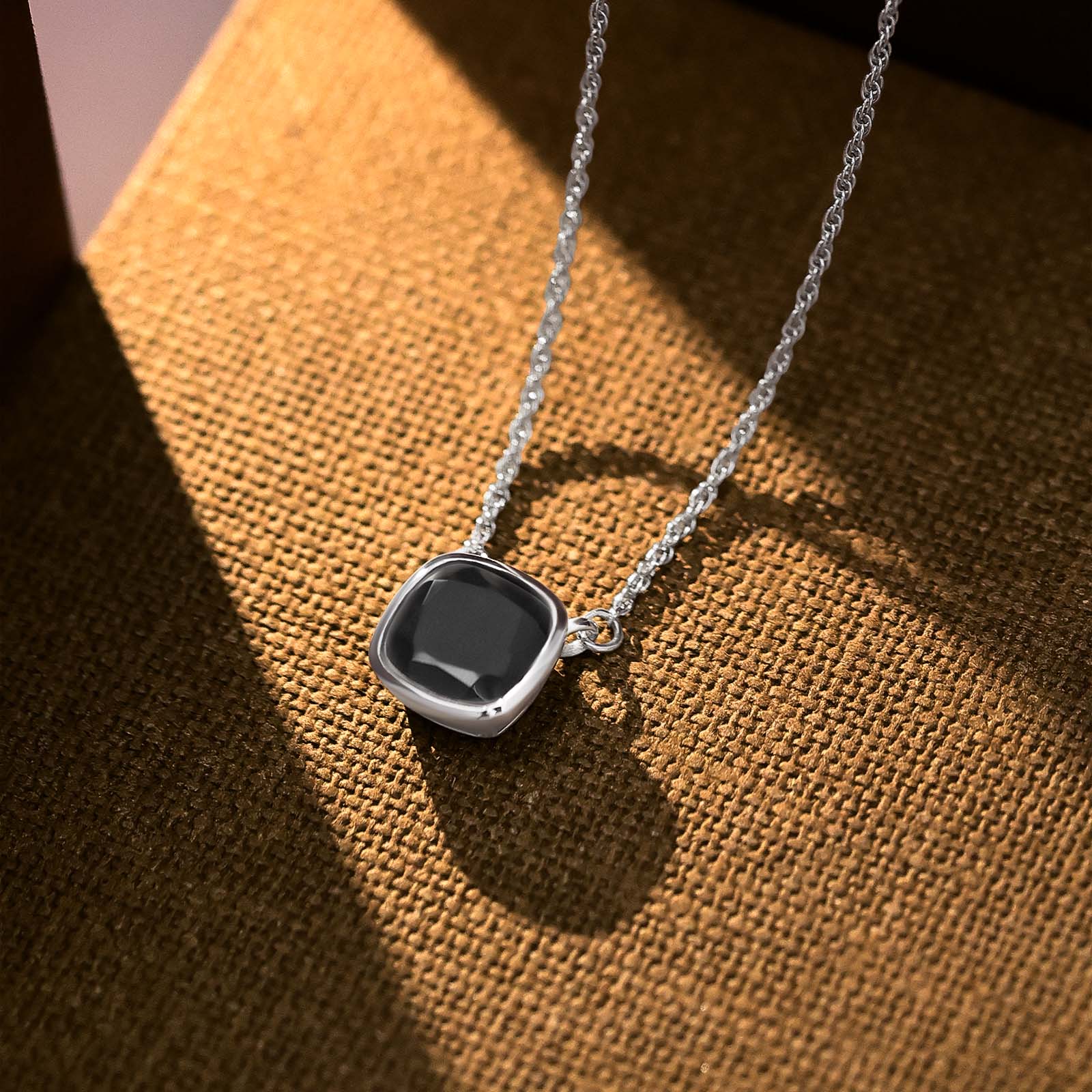Silver Necklaces - Pure Silver Necklace &#8211; Simple Black Onyx Chain
